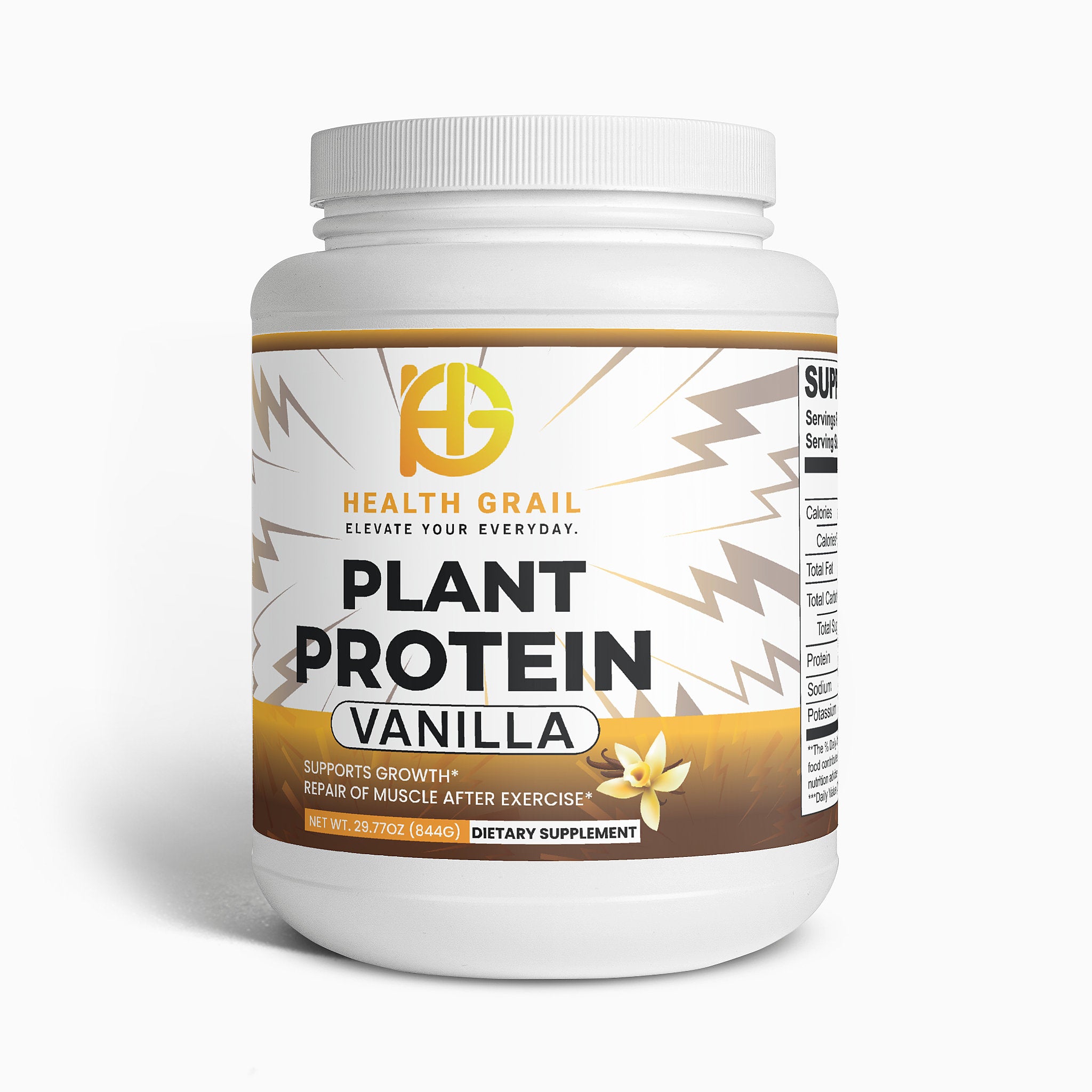Health Grail Plant Protein Vanilla supplement container on a white background